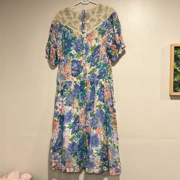 Vintage 1980s Puff Sleeve Lace Dress Size Medium Cottagecore Grandma Core Floral - Picture 9 of 10
